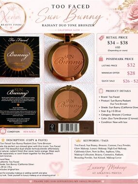 Too Faced Sun Bunny Radiant Bronzer - Bronze & Gold Packaging